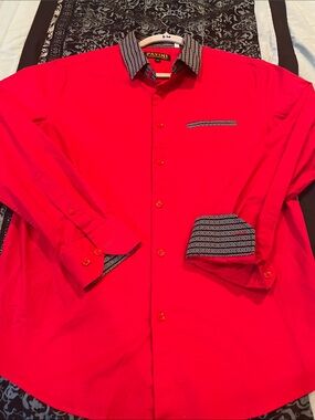 PAVINI Men's Red Fashion Dress Shirt with Contrast Collar